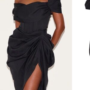 Black Corset Draped Midi Dress